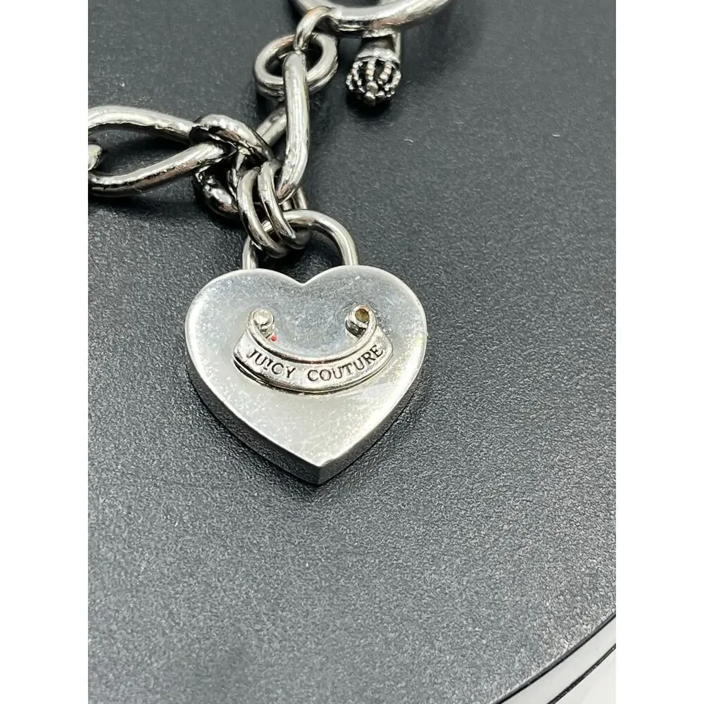 Juicy Couture Vintage Silver Tone Chunky Toggle Heart Charm Starter Bracelet‎